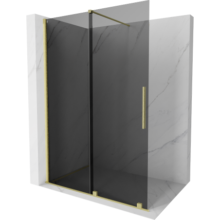 Mexen Velar Duschwand verschiebbar Walk-in 140 x 200 cm, graphit 8 mm, gebürstetes Gold - 871-140-000-43-55