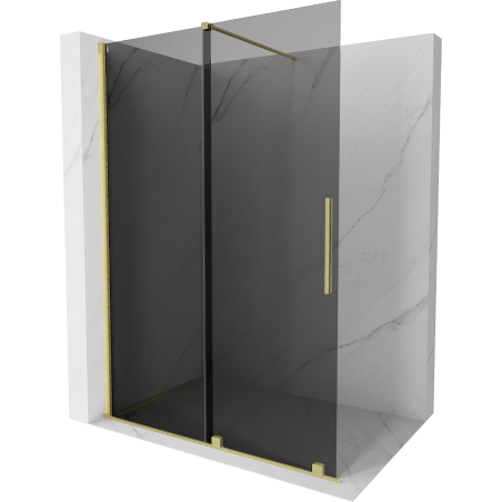 Mexen Velar Duschwand zum Schieben Walk-in 160 x 200 cm, Grafit 8 mm, gebürstet Gold - 871-160-000-43-55