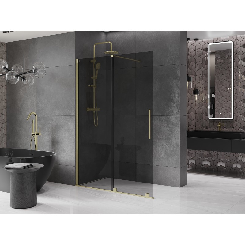 Mexen Velar Duschwand zum Schieben Walk-in 160 x 200 cm, Grafit 8 mm, gebürstet Gold - 871-160-000-43-55