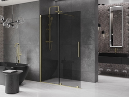 Mexen Velar Duschwand zum Schieben Walk-in 160 x 200 cm, Grafit 8 mm, gebürstet Gold - 871-160-000-43-55