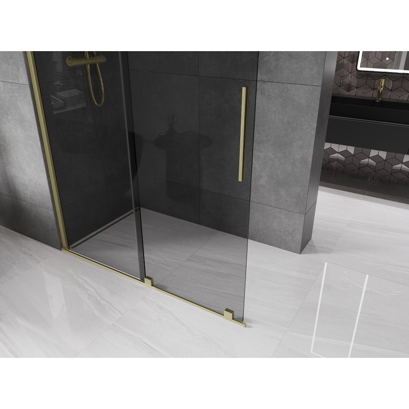 Mexen Velar Schiebeduschelement Walk-in 130 x 200 cm, Graphit 8 mm, gebürstetes Gold - 871-130-000-43-55