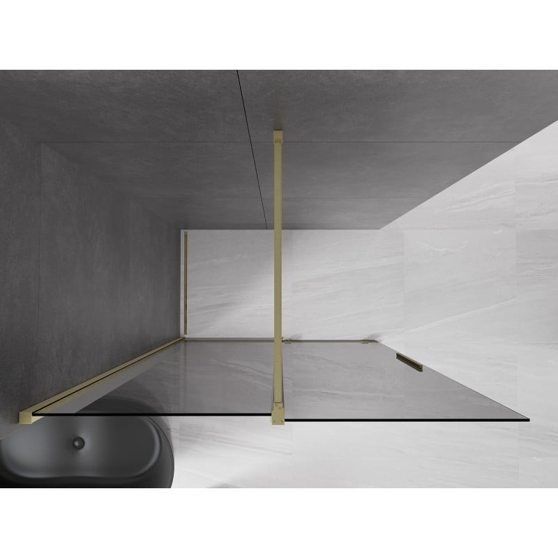 Mexen Velar Duschwand verschiebbar Walk-in 140 x 200 cm, graphit 8 mm, gebürstetes Gold - 871-140-000-43-55