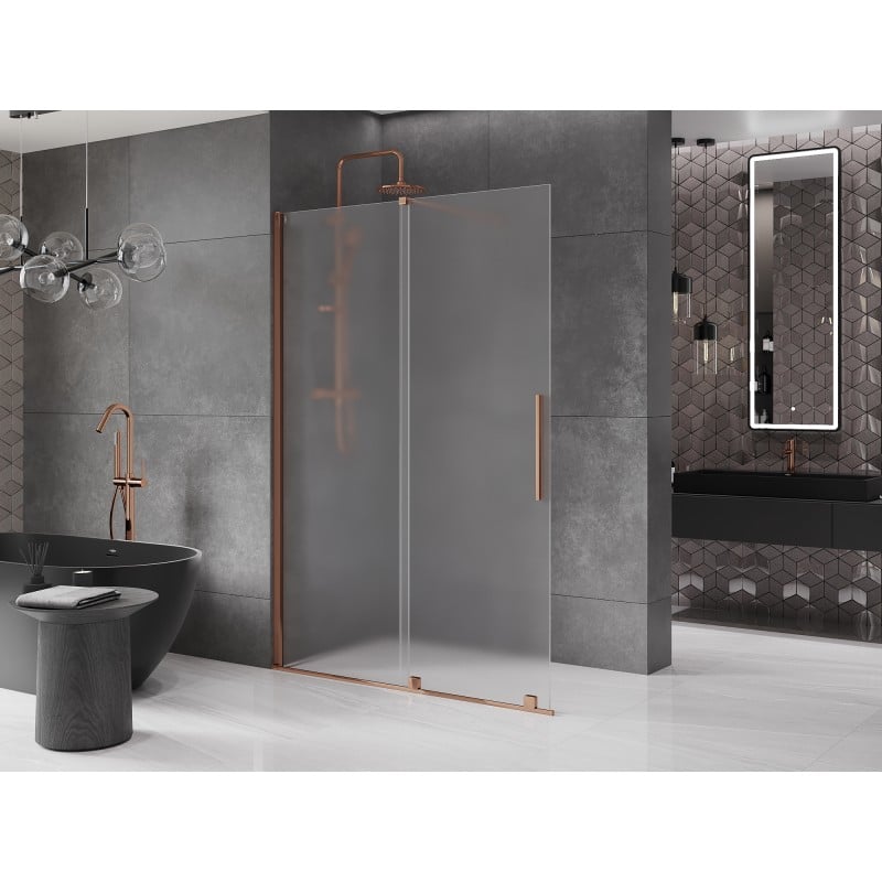 Mexen Velar Duschwand zum Schieben Walk-in 130 x 200 cm, Mattglas 8 mm, Roségold - 871-130-000-33-60