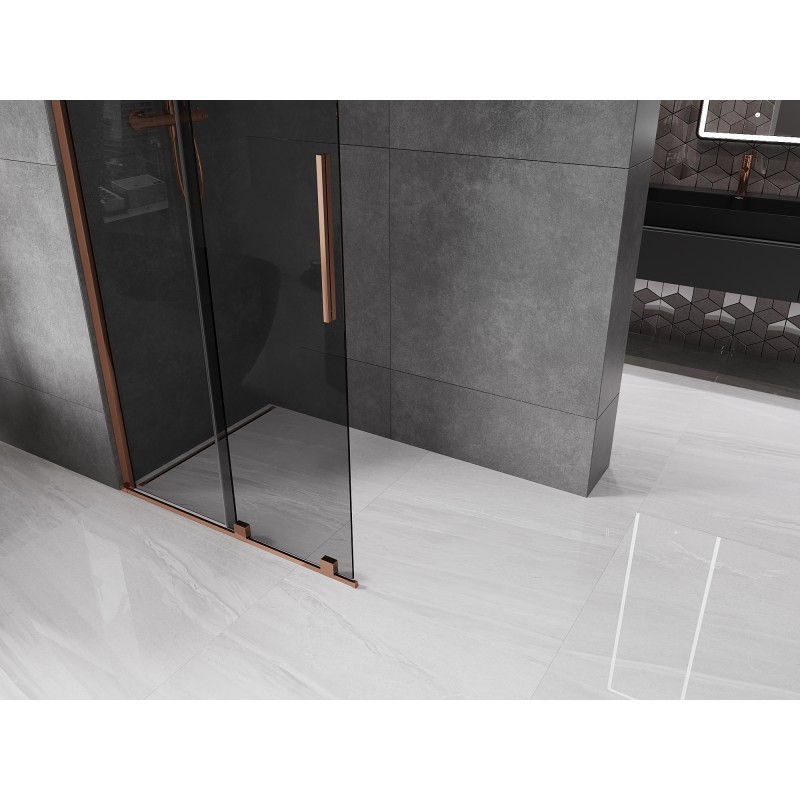Mexen Velar Duschwand Schiebewand Walk-in 70 x 200 cm, Graphit 8 mm, Roségold - 871-070-000-43-60