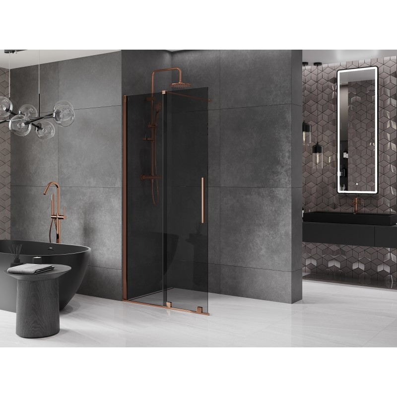 Mexen Velar Duschwand zum Schieben Walk-in 85 x 200 cm, Grafit 8 mm, roségold - 871-085-000-43-60