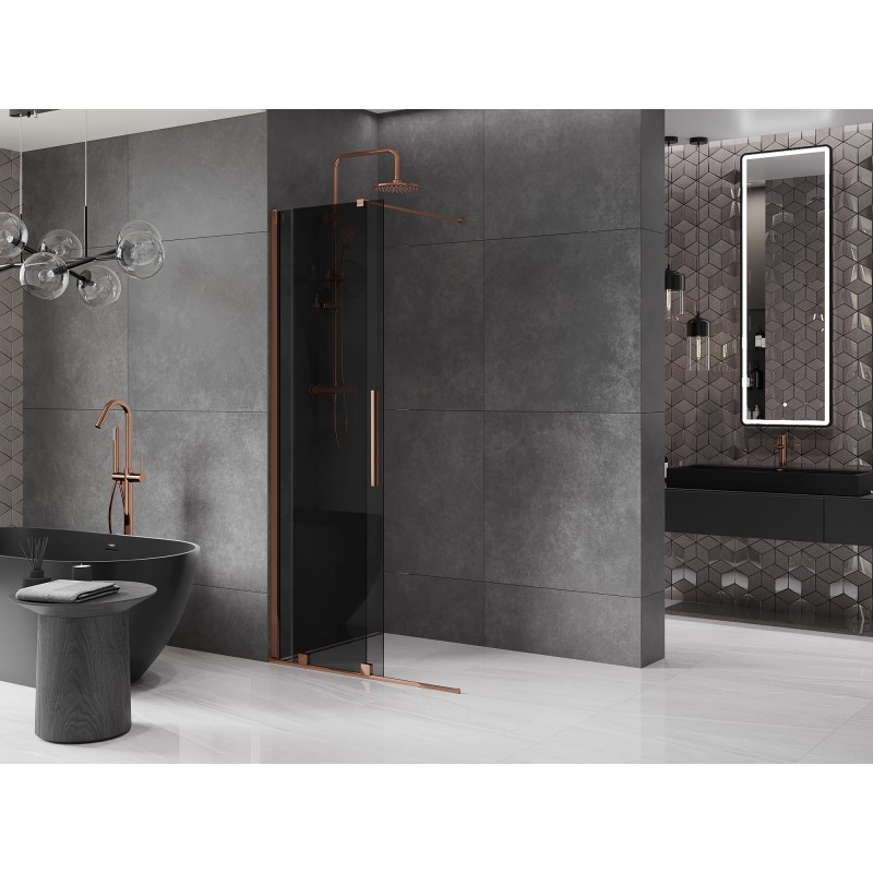 Mexen Velar Duschwand zum Schieben Walk-in 120 x 200 cm, Graphit 8 mm, Roségold - 871-120-000-43-60