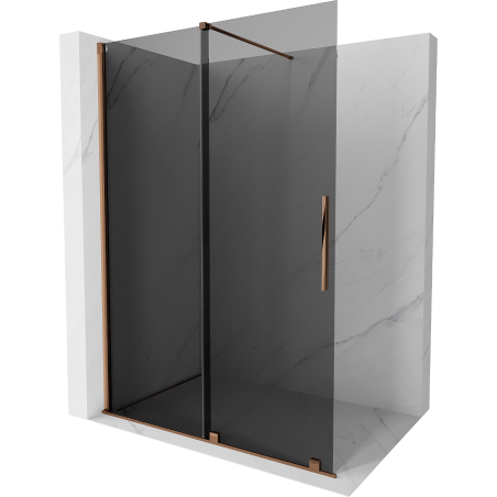 Mexen Velar Duschwand zum Schieben Walk-in 130 x 200 cm, Graphit 8 mm, Roségold - 871-130-000-43-60
