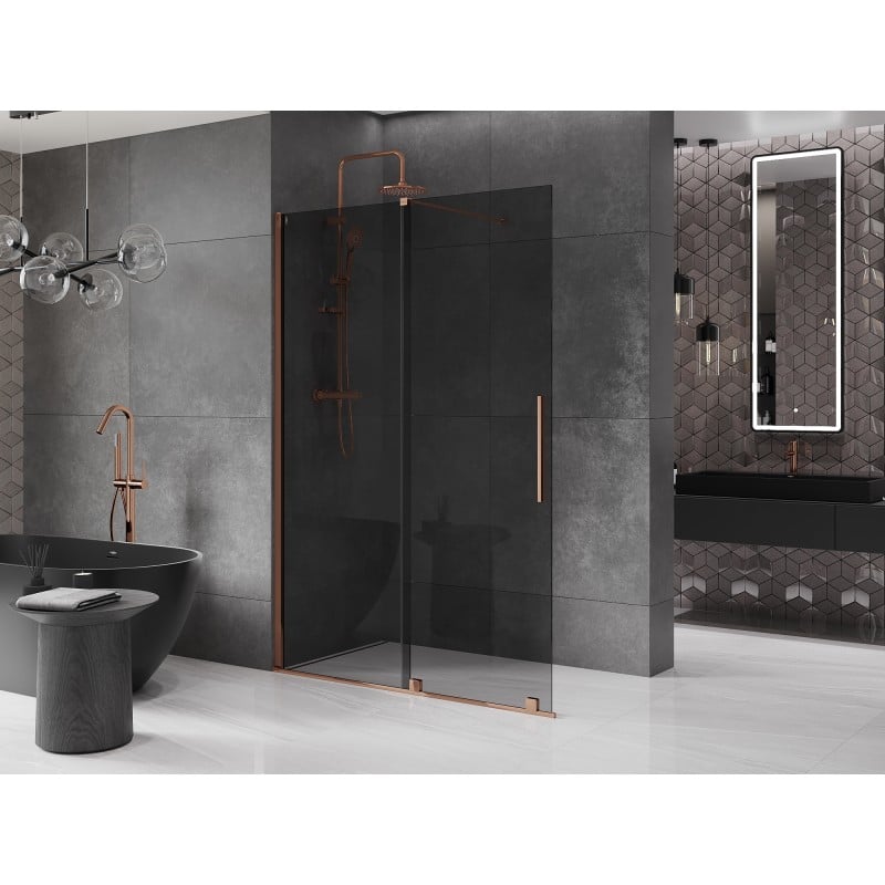 Mexen Velar Schiebeduschwand Walk-in 150 x 200 cm, Graphit 8 mm, Roségold - 871-150-000-43-60