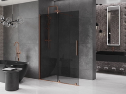 Mexen Velar Schiebeduschwand Walk-in 150 x 200 cm, Graphit 8 mm, Roségold - 871-150-000-43-60