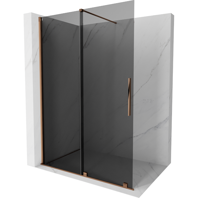 Mexen Velar begehbare Duschwand zum Schieben 140 x 200 cm, graues Glas 8 mm, Roségold - 871-140-000-43-60