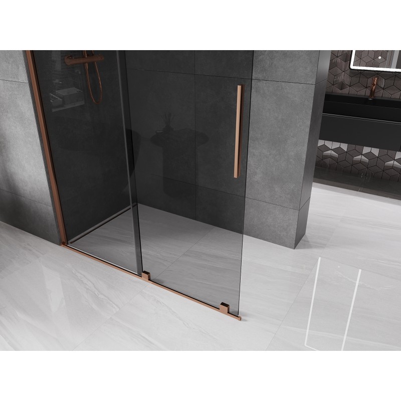 Mexen Velar Schiebeduschwand Walk-in 150 x 200 cm, Graphit 8 mm, Roségold - 871-150-000-43-60