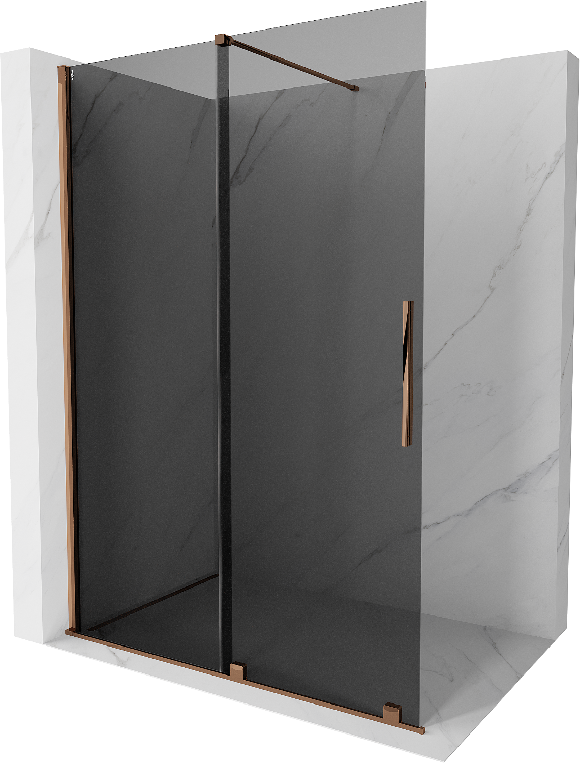 Mexen Velar Duschwand Walk-in 160 x 200 cm, graphit 8 mm, rosé-gold - 871-160-000-43-60