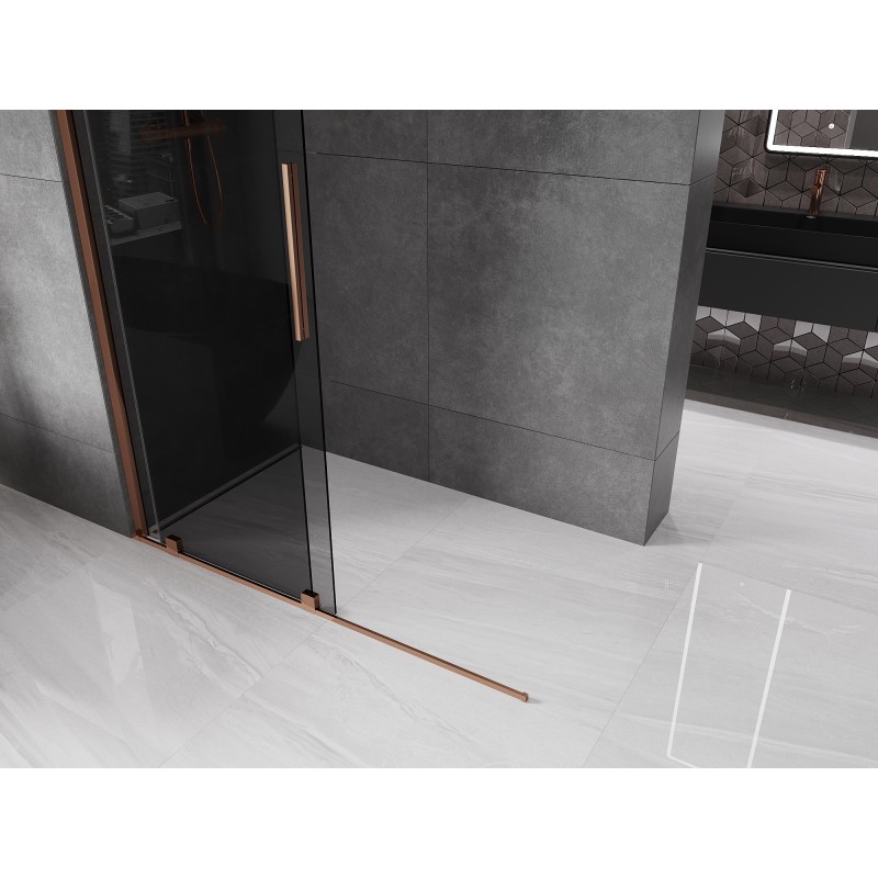 Mexen Velar Schiebeduschwand Walk-in 150 x 200 cm, Graphit 8 mm, Roségold - 871-150-000-43-60