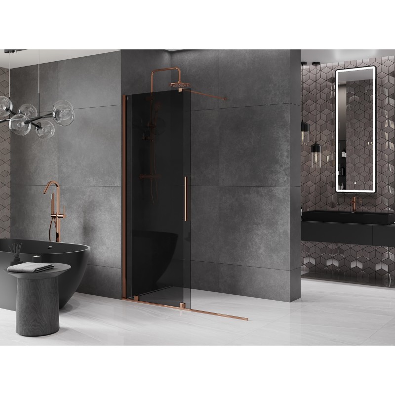 Mexen Velar Schiebeduschwand Walk-in 150 x 200 cm, Graphit 8 mm, Roségold - 871-150-000-43-60