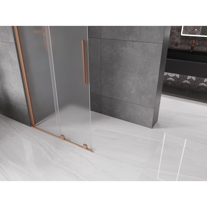 Mexen Velar Schiebeduschwand Walk-in 110 x 200 cm, Frostglast 8 mm, gebürstetes Kupfer - 871-110-000-33-65