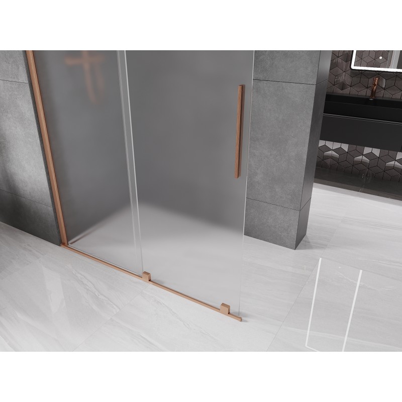 Mexen Velar Schiebetür-Duschwand Walk-in 150 x 200 cm, Frostglas 8 mm, gebürstetes Kupfer - 871-150-000-33-65