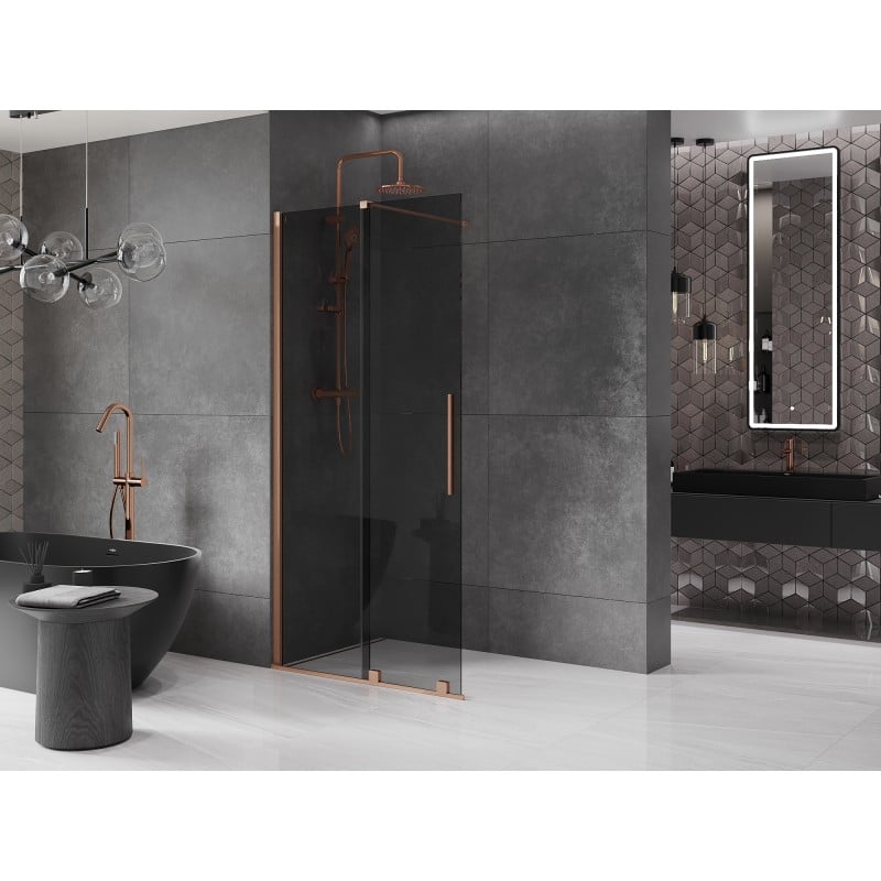 Mexen Velar Duschwand verschiebbar Walk-in 75 x 200 cm, graphit 8 mm, gebürstetes Kupfer - 871-075-000-43-65