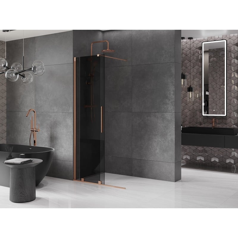 Mexen Velar Schiebetür-Duschwand Walk-in 120 x 200 cm, graphit 8 mm, gebürstetes Kupfer - 871-120-000-43-65