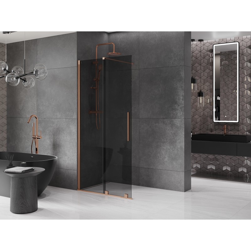 Mexen Velar Duschwand verschiebbar Walk-in 70 x 200 cm, Graphit 8 mm, gebürstetes Kupfer - 871-070-000-43-65