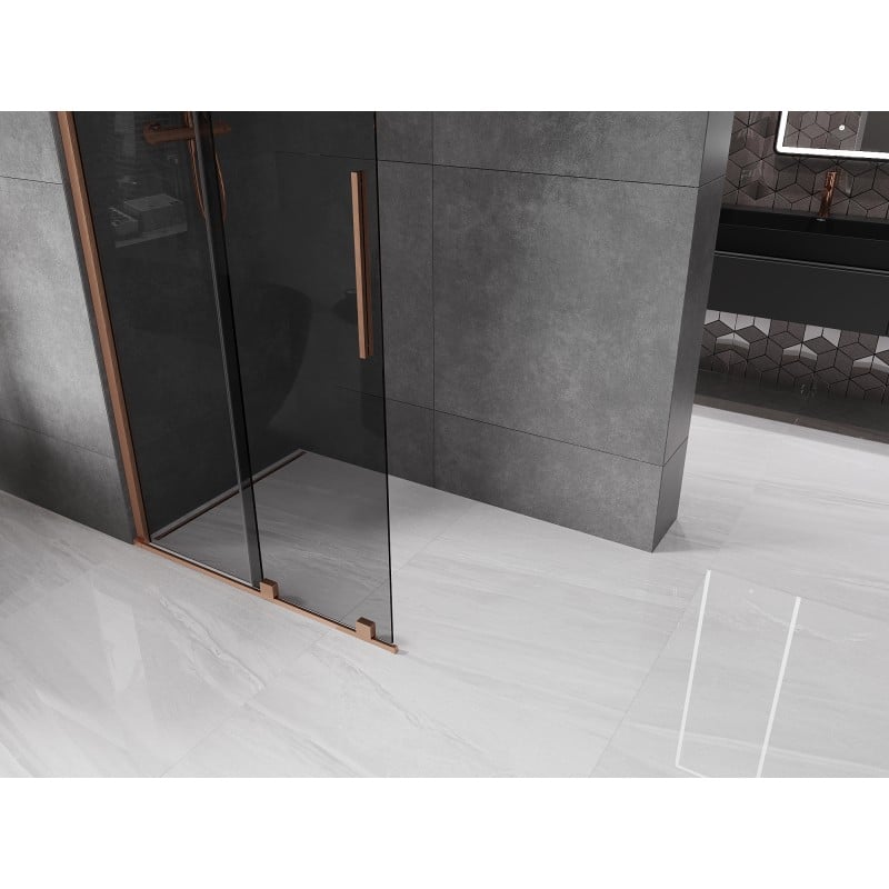 Mexen Velar Duschwand Schiebewand Walk-in 85 x 200 cm, Graphit 8 mm, gebürstetes Kupfer - 871-085-000-43-65