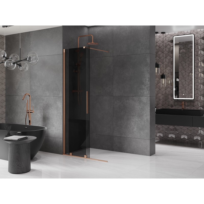 Mexen Velar Duschwand verschiebbar Walk-in 70 x 200 cm, Graphit 8 mm, gebürstetes Kupfer - 871-070-000-43-65