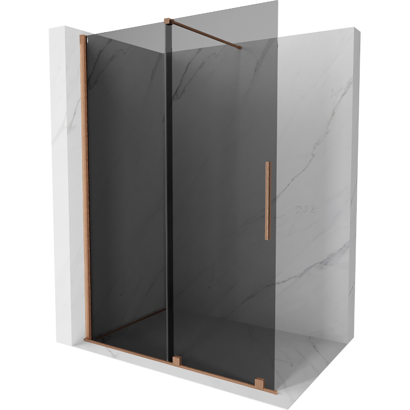 Mexen Velar Duschwand zum Verschieben Walk-in 130 x 200 cm, Graphit 8 mm, gebürstetes Kupfer - 871-130-000-43-65