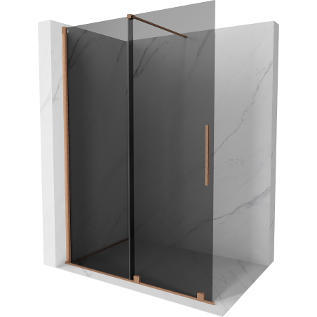 Mexen Velar Duschwand zum Verschieben Walk-in 130 x 200 cm, Graphit 8 mm, gebürstetes Kupfer - 871-130-000-43-65