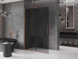Mexen Velar Schiebeduschelement Walk-in 160 x 200 cm, Graphit 8 mm, gebürstetes Kupfer - 871-160-000-43-65