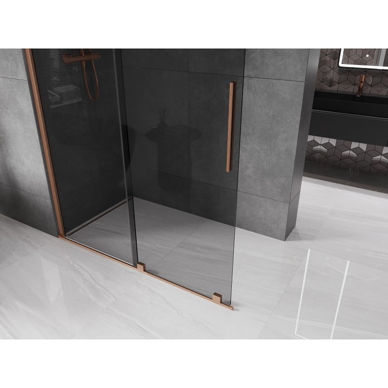 Mexen Velar Duschwand zum Schieben Walk-in 140 x 200 cm, graphit 8 mm, gebürstetes Kupfer - 871-140-000-43-65