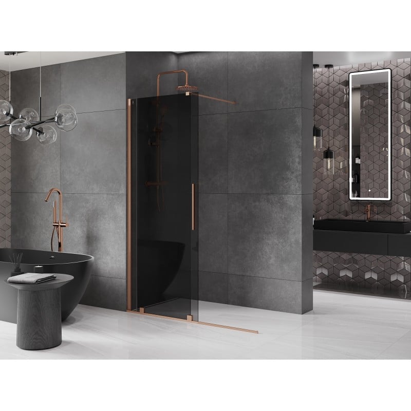 Mexen Velar Schiebeduschelement Walk-in 160 x 200 cm, Graphit 8 mm, gebürstetes Kupfer - 871-160-000-43-65