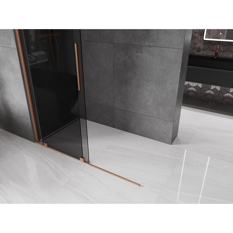 Mexen Velar Duschwand Schiebetür Walk-in 150 x 200 cm, Graphit 8 mm, gebürstetes Kupfer - 871-150-000-43-65