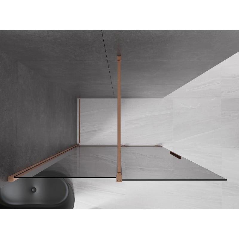 Mexen Velar Duschwand Schiebetür Walk-in 150 x 200 cm, Graphit 8 mm, gebürstetes Kupfer - 871-150-000-43-65