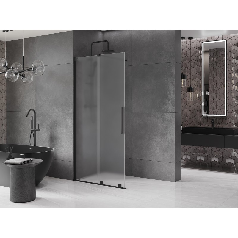 Mexen Velar Duschwand zum Verschieben Walk-in 90 x 200 cm, Frost 8 mm, Schwarz - 871-090-000-33-70