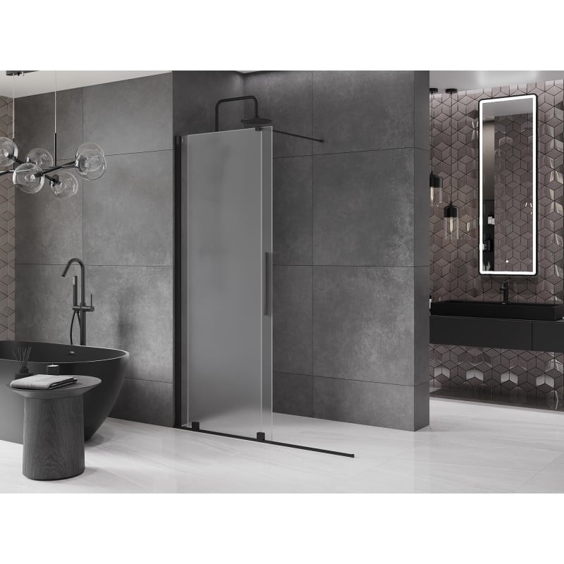 Mexen Velar Schiebedusche Walk-in 150 x 200 cm, Milchglas 8 mm, schwarz - 871-150-000-33-70