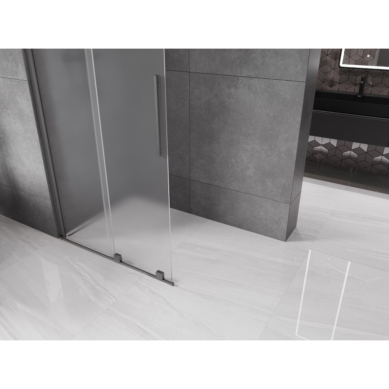 Mexen Velar Schiebbare Walk-in-Duschwand 90 x 200 cm, satiniert 8 mm, gebürstetes Gun Gray - 871-090-000-33-66