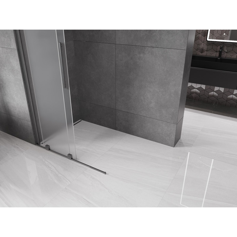 Mexen Velar Schiebbare Walk-in-Duschwand 90 x 200 cm, satiniert 8 mm, gebürstetes Gun Gray - 871-090-000-33-66