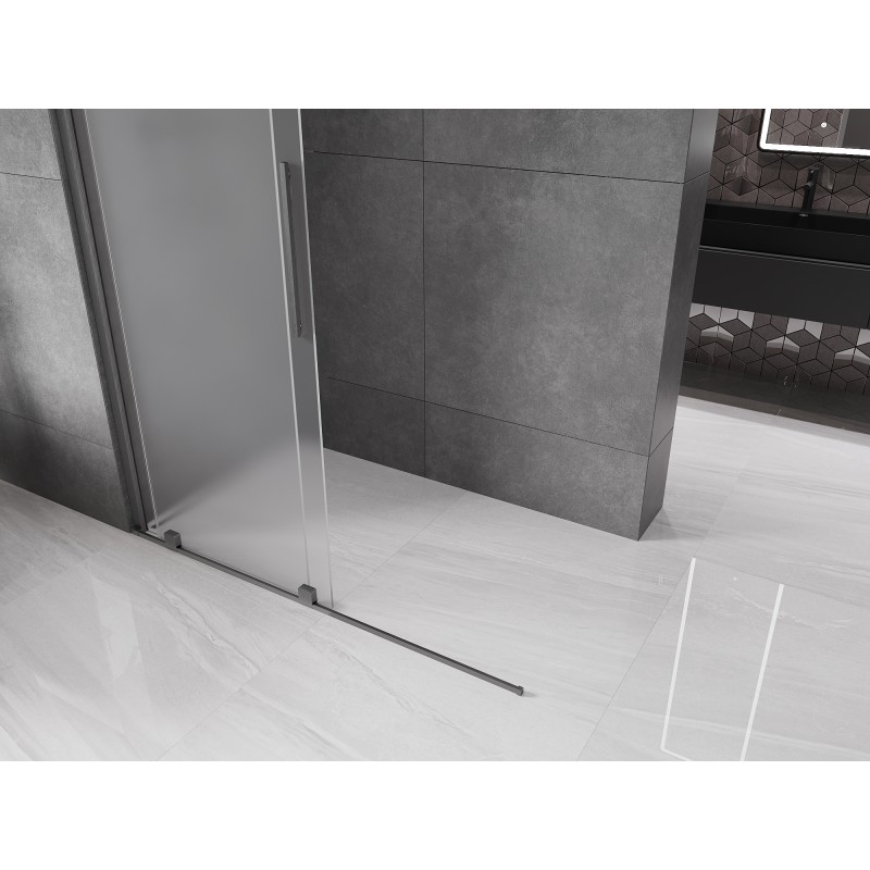 Mexen Velar Duschwand verschiebbar Walk-in 130 x 200 cm, matt 8 mm, gebürstet Gun Gray - 871-130-000-33-66