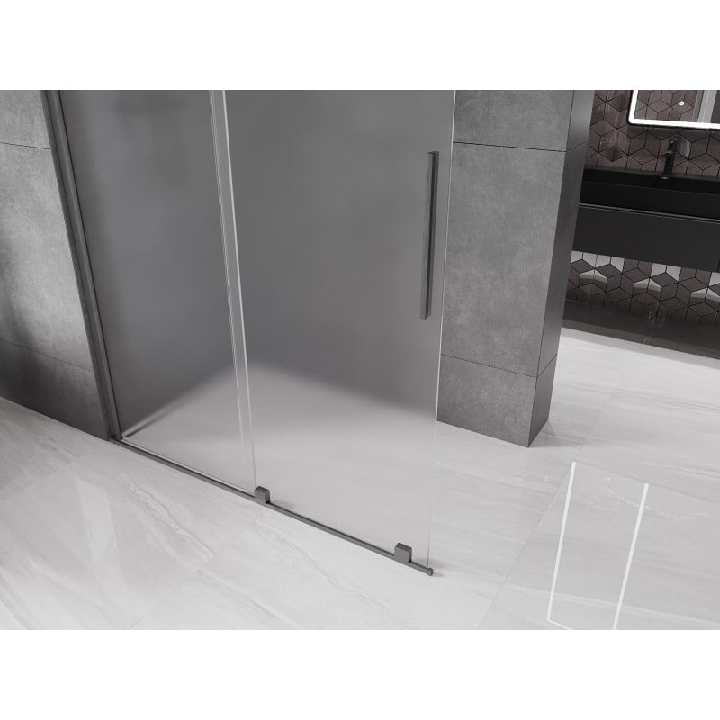 Mexen Velar verschiebbare Walk-in-Duschwand 140 x 200 cm, matiert 8 mm, gebürstet gun gray - 871-140-000-33-66
