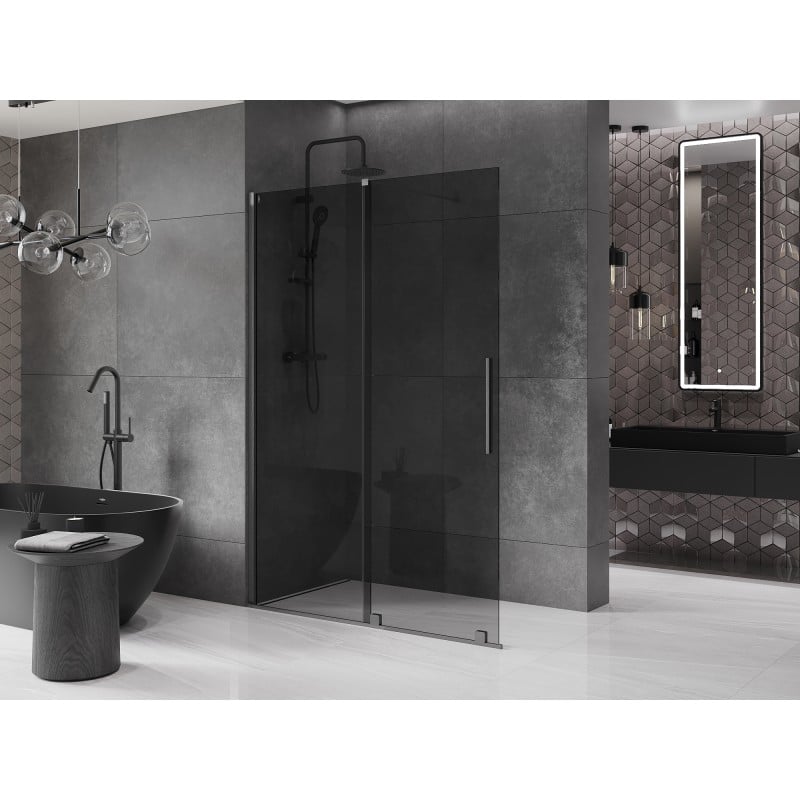 Mexen Velar Duschwand verschiebbar Walk-in 130 x 200 cm, grafit 8 mm, gebürstetes Gun Gray - 871-130-000-43-66