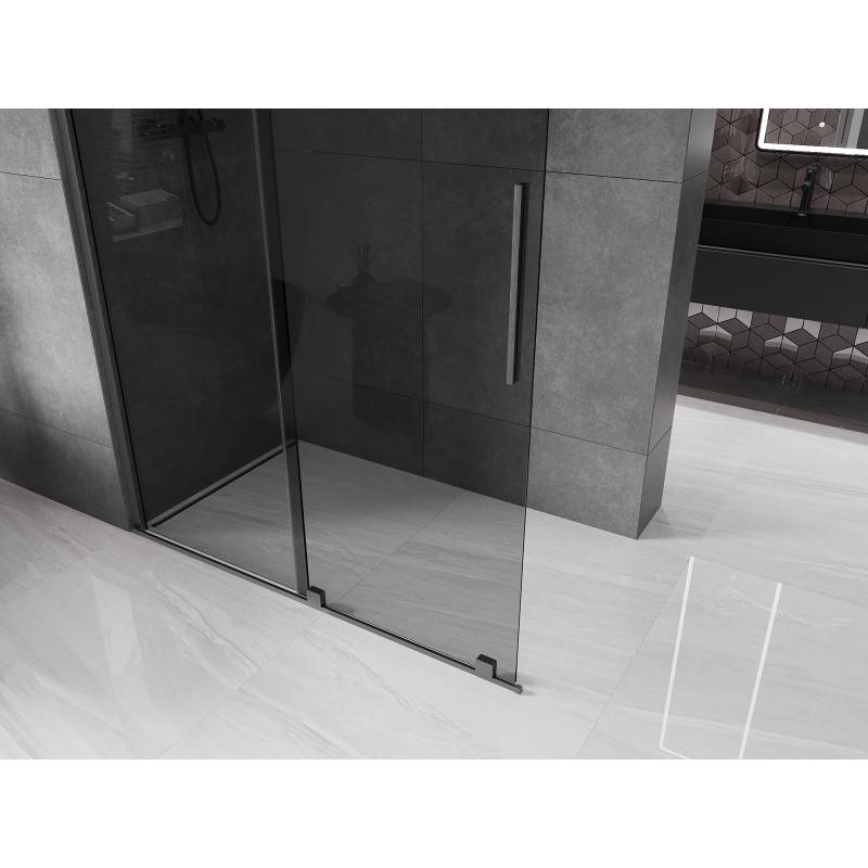 Mexen Velar Duschwand zum Schieben Walk-in 140 x 200 cm, graphit 8 mm, gebürstet gun gray - 871-140-000-43-66