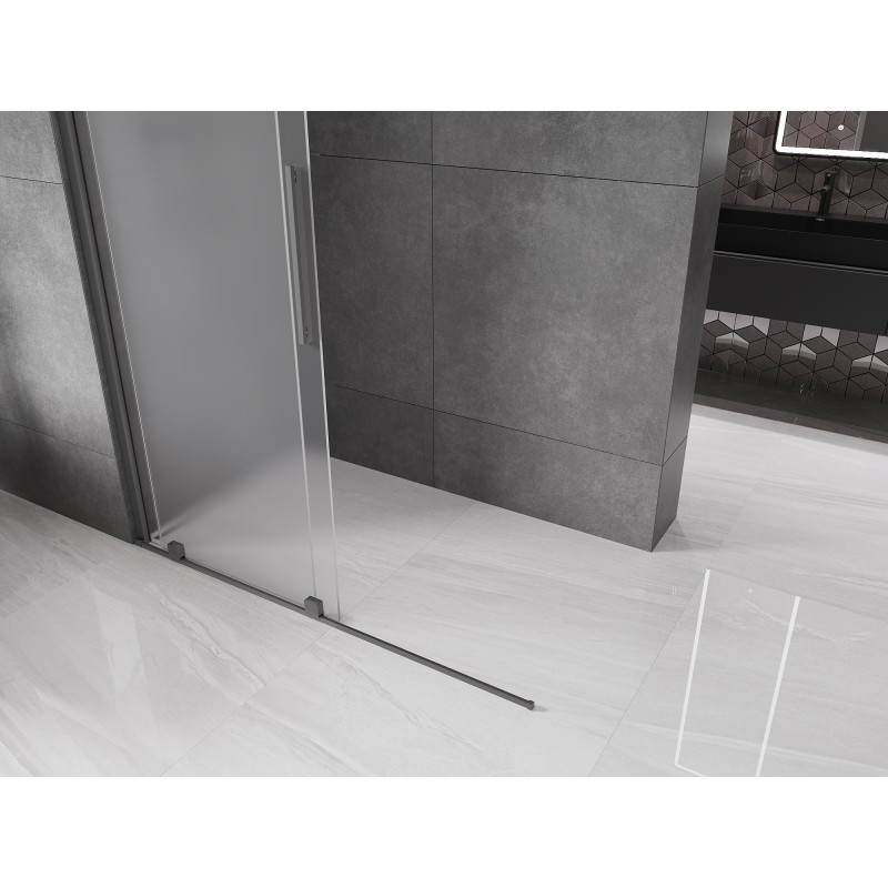 Mexen Velar Duschwand verschiebbar Walk-in 150 x 200 cm, Frost 8 mm, Gun Metal - 871-150-000-33-95