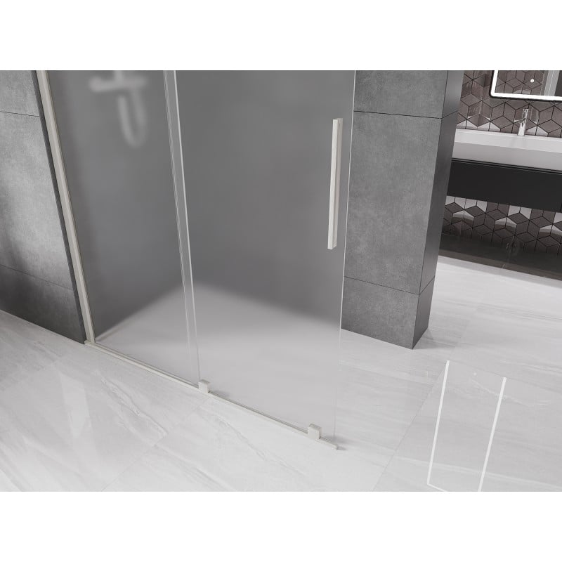 Mexen Velar Schiebedusche Walk-in 140 x 200 cm, Milchglas 8 mm, gebürsteter Nickel - 871-140-000-33-97