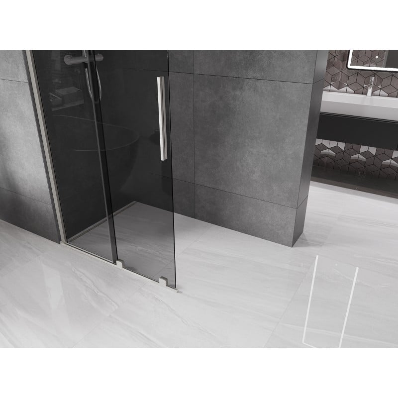 Mexen Velar Duschwand Schiebetür Walk-in 100 x 200 cm, Graphit 8 mm, Gebürstetes Nickel - 871-100-000-43-97
