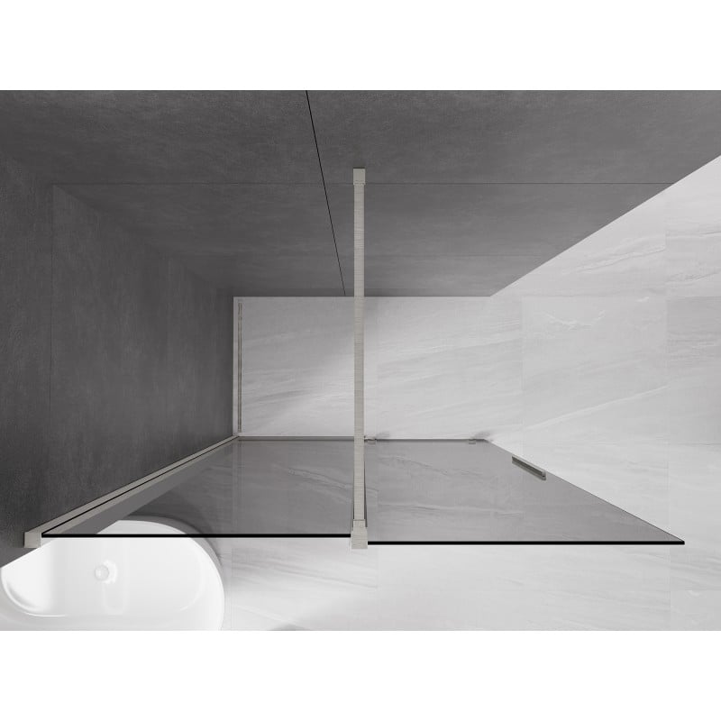Mexen Velar Duschwand verschiebbar Walk-in 130 x 200 cm, Graphit 8 mm, gebürsteter Nickel - 871-130-000-43-97