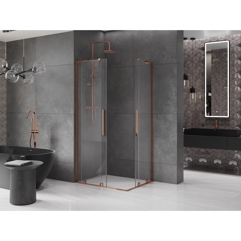 Mexen Velar L Duo Duschkabine Schiebetür 90 x 80 cm, transparent, Roségold - 871-090-080-02-03-60