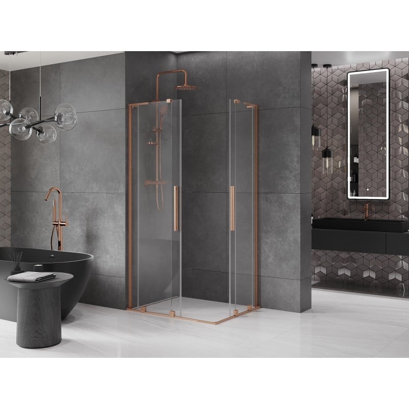 Mexen Velar L Duo Duschkabine Schiebetür 90 x 80 cm, transparent, gebürstetes Kupfer - 871-090-080-02-03-65