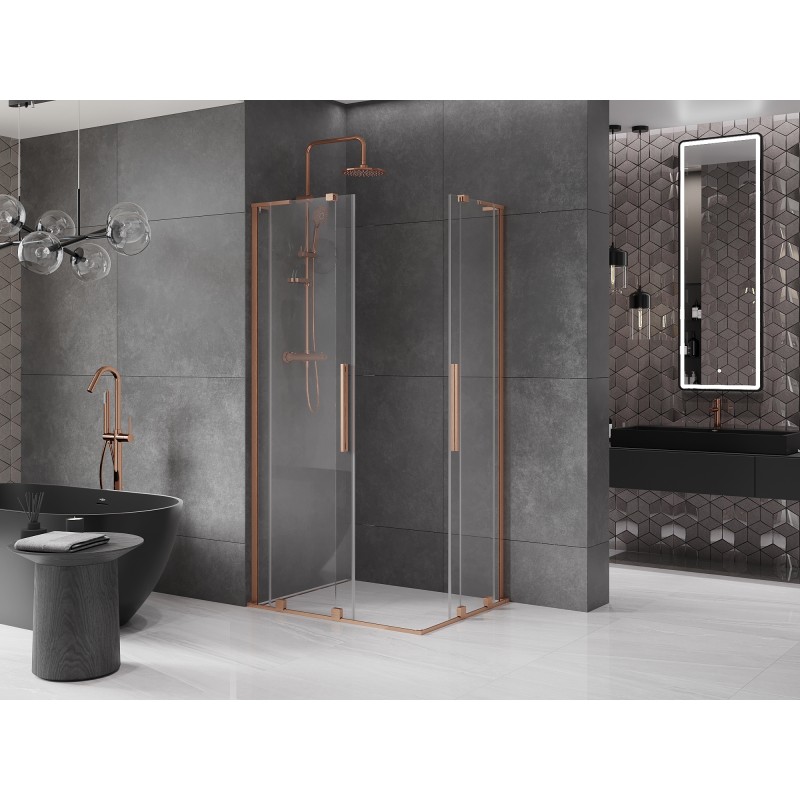 Mexen Velar L Duo Duschkabine, Schiebetür, 100 x 90 cm, transparent, gebürstetes Kupfer - 871-100-090-02-03-65
