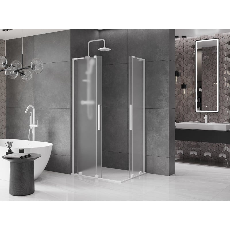 Mexen Velar L Duo Schiebeduschkabine 100 x 90 cm, Frost, Weiß - 871-100-090-02-33-20