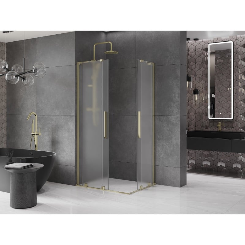 Mexen Velar L Duo Schiebeduschkabine 100 x 90 cm, Frostglas, Gold - 871-100-090-02-33-50