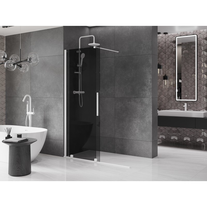Mexen Velar Schiebeduschwand Walk-in 140 x 200 cm, Graphit 8 mm, Weiß - 871-140-000-43-20